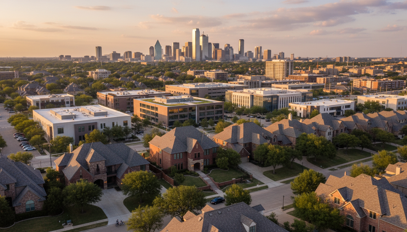 North Dallas neighborhood with diverse roof types